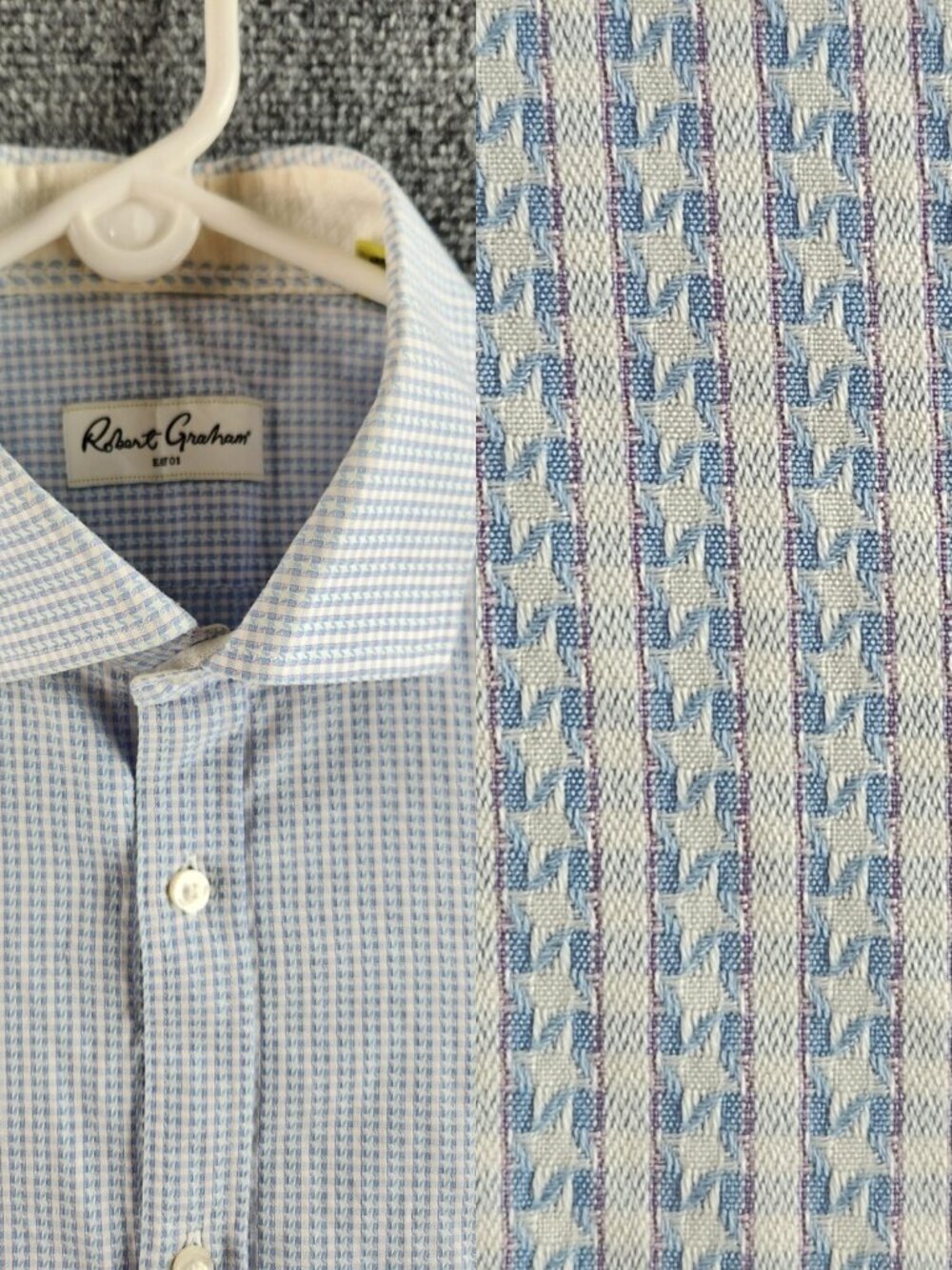 Robert Graham Button Up Shirt Long Sleeve Men Cotton Blue Houndstooth Size 16